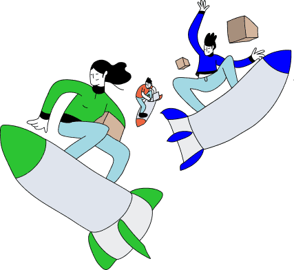 Shipa employees surfing on rockets